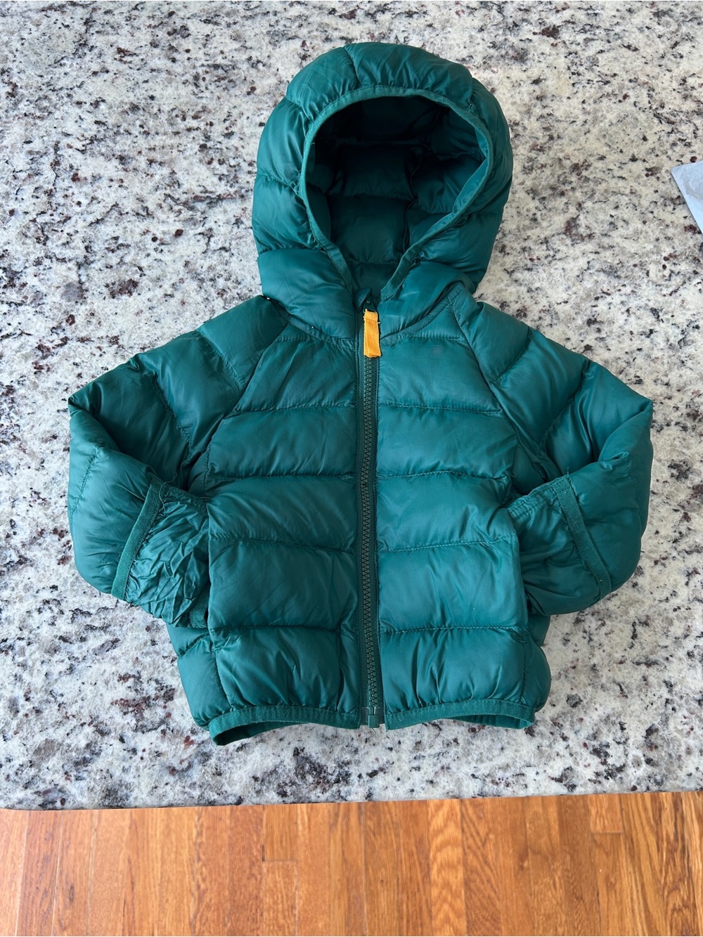 wonder nation 12 month Teal Hooded Puffer Jacket with Yellow Zip Pull